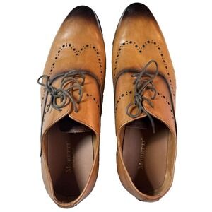 Moretti Brogue Oxford Dress‎ Shoes Mens Size 10 Brown Leather Wingtip Lace Up